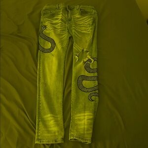 AMIRI Green Snake Embroidered Skinny Jeans